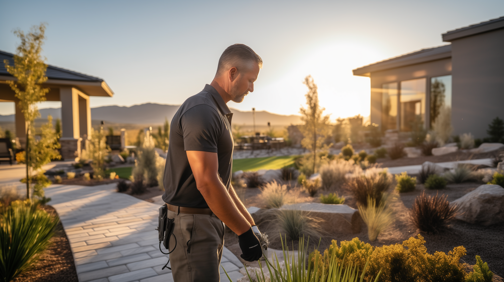 Man preps Las Vegas yard for fall