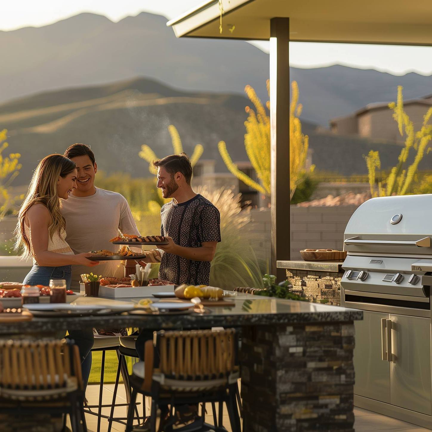 Friends and family enjoy outdoor Las Vegas yard